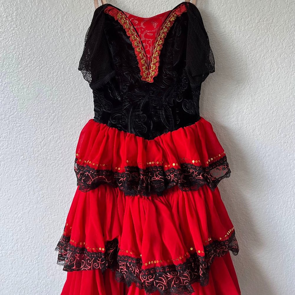 Spanish Red and Black Ballet Costume for Y14/Adult XS